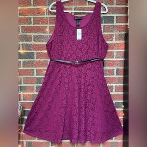 Lane‎ Bryant Wine Sleeveless Lace Skater Dress 28